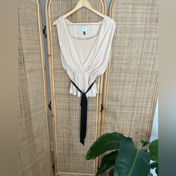Anthropologie Cream Drapey Blouse with Tie Belt - Picture 2 of 12